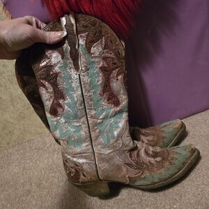 Dan Post Leather Boots in Brown and Teal